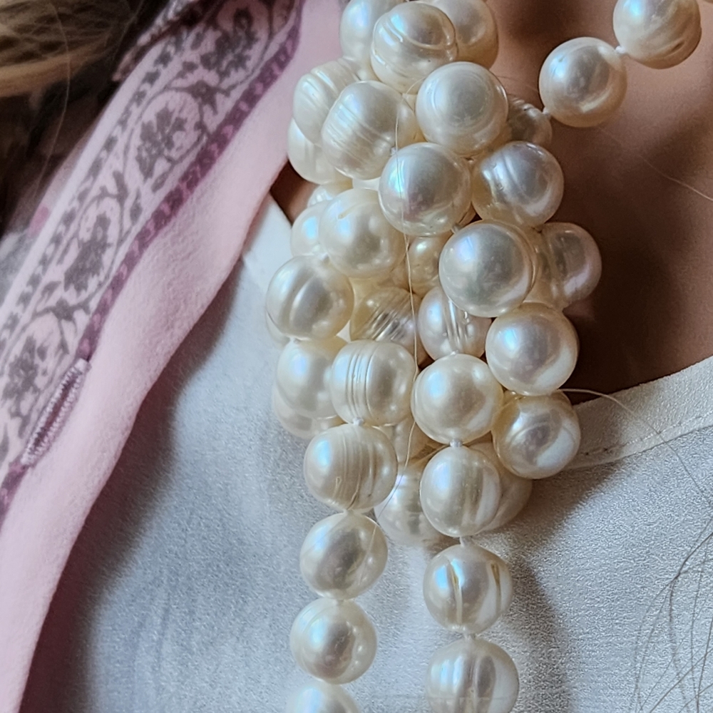 Natural Freshwater Pearls Long Necklace Large Genuine Pearl Neiman Marcus - Picture 5 of 14